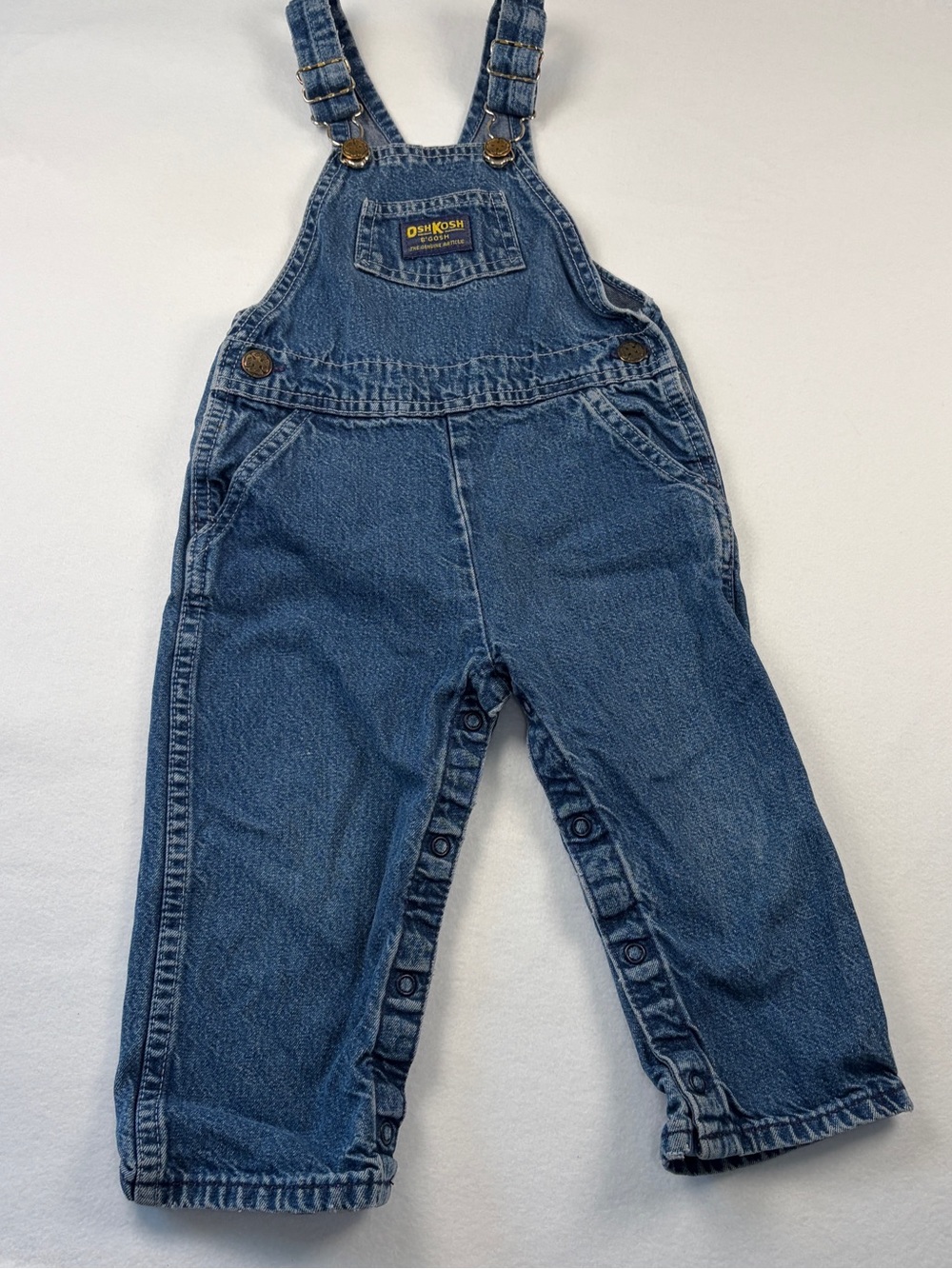 VTG Oshkosh B’Gosh Vestbak Solid Denim Blue Jean Overalls‎ Made in USA Unisex 3T
